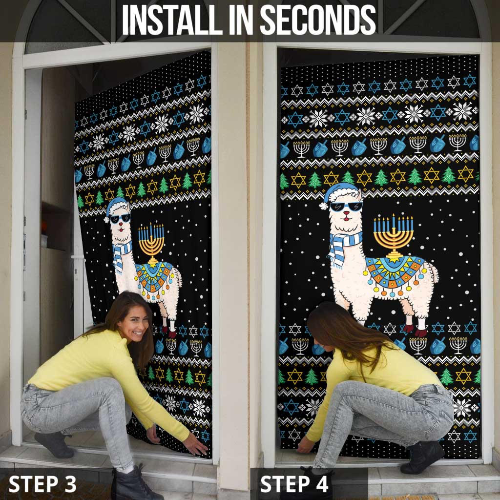 Happy Hanukkah Llama Door Cover Funny Menorah for Jewish Holiday - Wonder Print Shop
