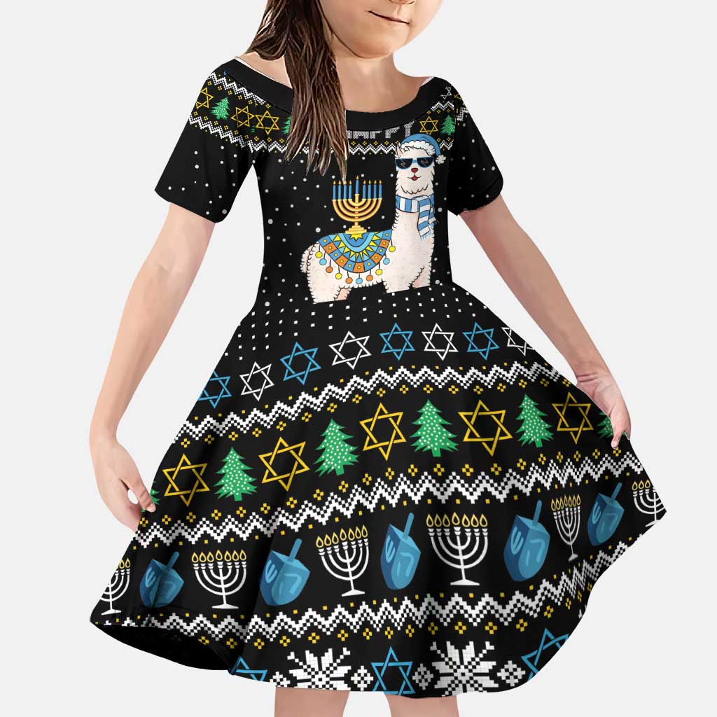 Happy Hanukkah Llama Family Matching Off Shoulder Maxi Dress and Hawaiian Shirt Funny Menorah for Jewish Holiday - Wonder Print Shop