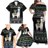 Happy Hanukkah Llama Family Matching Off Shoulder Maxi Dress and Hawaiian Shirt Funny Menorah for Jewish Holiday - Wonder Print Shop