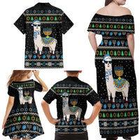 Happy Hanukkah Llama Family Matching Off Shoulder Maxi Dress and Hawaiian Shirt Funny Menorah for Jewish Holiday - Wonder Print Shop
