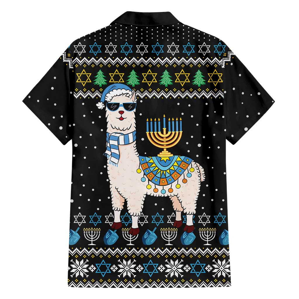 Happy Hanukkah Llama Family Matching Off Shoulder Maxi Dress and Hawaiian Shirt Funny Menorah for Jewish Holiday - Wonder Print Shop