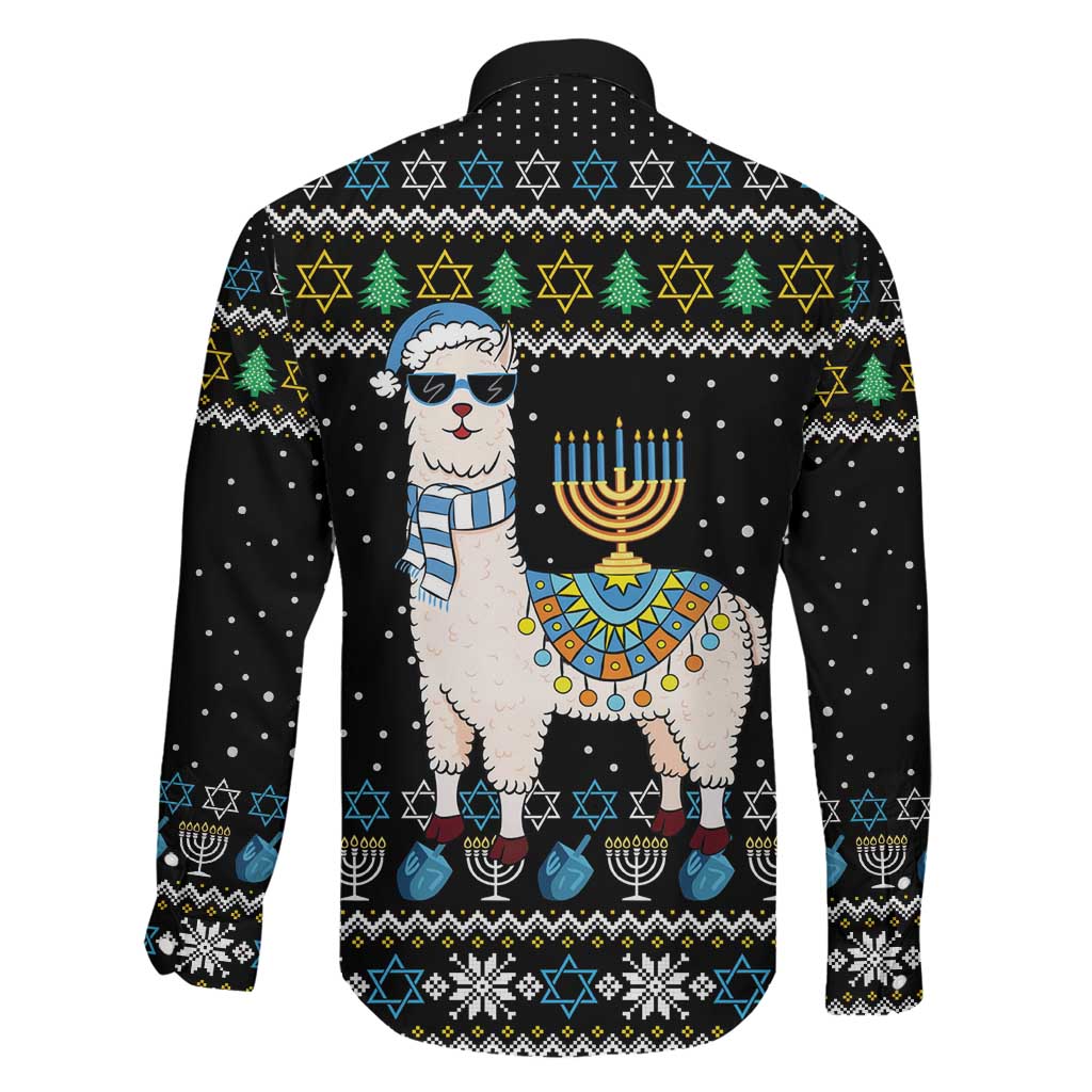 Happy Hanukkah Llama Family Matching Off Shoulder Maxi Dress and Hawaiian Shirt Funny Menorah for Jewish Holiday - Wonder Print Shop
