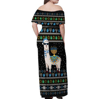 Happy Hanukkah Llama Family Matching Off Shoulder Maxi Dress and Hawaiian Shirt Funny Menorah for Jewish Holiday - Wonder Print Shop