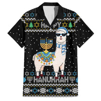 Happy Hanukkah Llama Family Matching Off Shoulder Short Dress and Hawaiian Shirt Funny Menorah for Jewish Holiday - Wonder Print Shop
