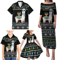 Happy Hanukkah Llama Family Matching Puletasi and Hawaiian Shirt Funny Menorah for Jewish Holiday - Wonder Print Shop