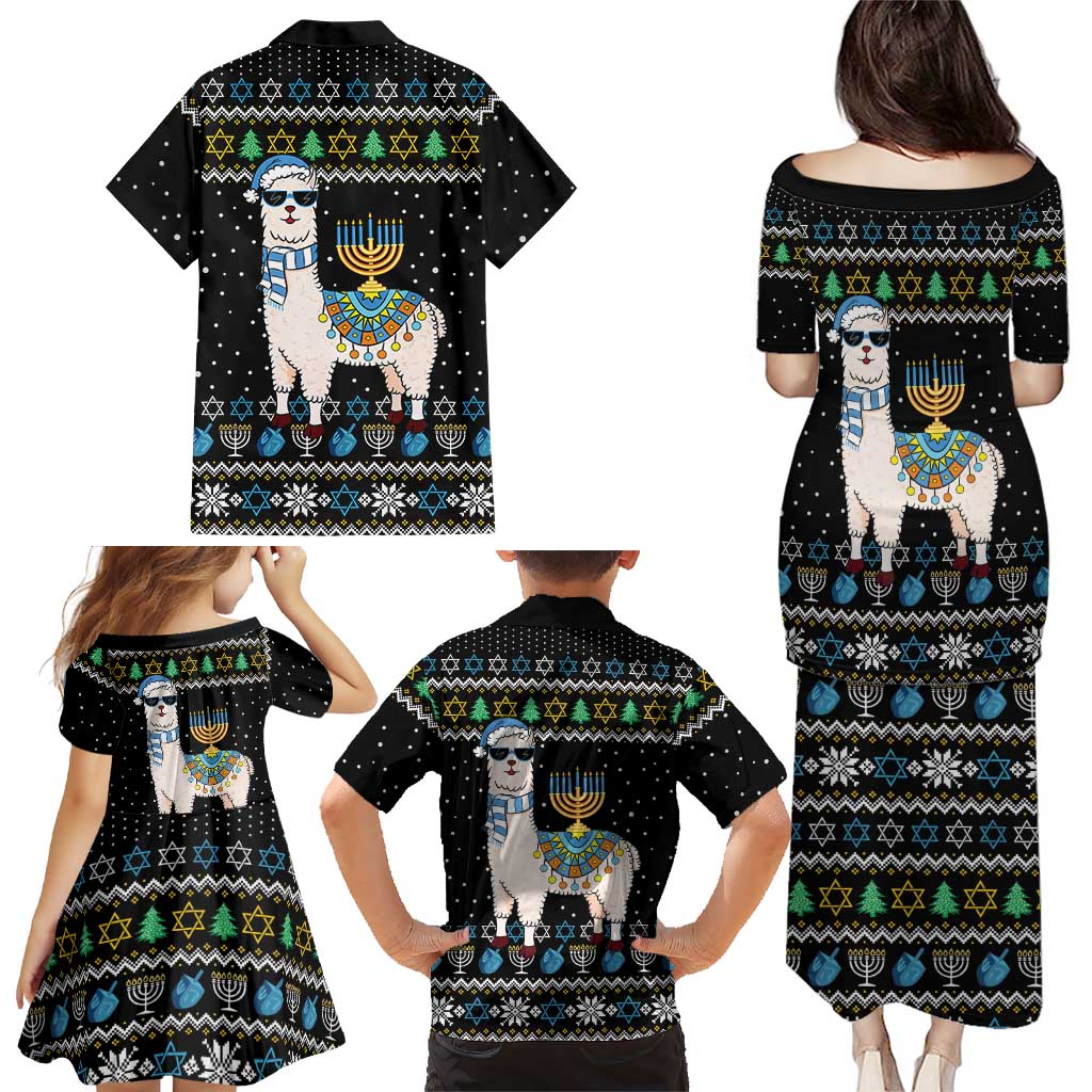 Happy Hanukkah Llama Family Matching Puletasi and Hawaiian Shirt Funny Menorah for Jewish Holiday - Wonder Print Shop