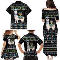 Happy Hanukkah Llama Family Matching Puletasi and Hawaiian Shirt Funny Menorah for Jewish Holiday - Wonder Print Shop