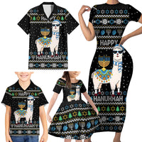 Happy Hanukkah Llama Family Matching Short Sleeve Bodycon Dress and Hawaiian Shirt Funny Menorah for Jewish Holiday - Wonder Print Shop