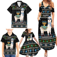 Happy Hanukkah Llama Family Matching Summer Maxi Dress and Hawaiian Shirt Funny Menorah for Jewish Holiday - Wonder Print Shop