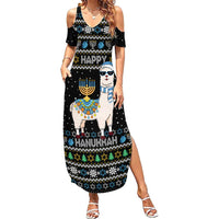 Happy Hanukkah Llama Family Matching Summer Maxi Dress and Hawaiian Shirt Funny Menorah for Jewish Holiday - Wonder Print Shop