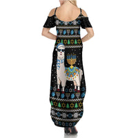 Happy Hanukkah Llama Family Matching Summer Maxi Dress and Hawaiian Shirt Funny Menorah for Jewish Holiday - Wonder Print Shop