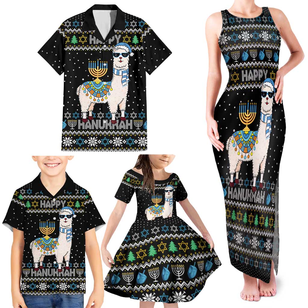 Happy Hanukkah Llama Family Matching Tank Maxi Dress and Hawaiian Shirt Funny Menorah for Jewish Holiday - Wonder Print Shop