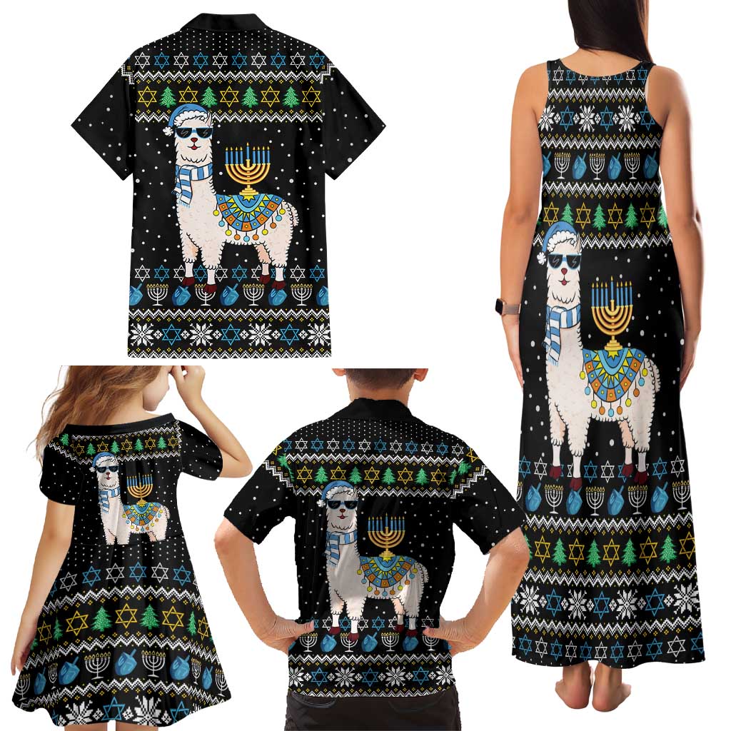 Happy Hanukkah Llama Family Matching Tank Maxi Dress and Hawaiian Shirt Funny Menorah for Jewish Holiday - Wonder Print Shop