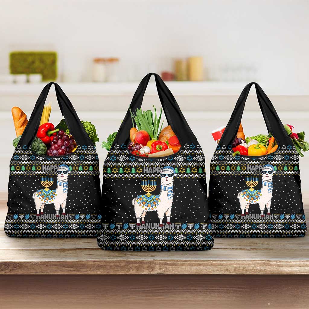 Happy Hanukkah Llama Grocery Bag Funny Menorah for Jewish Holiday - Wonder Print Shop