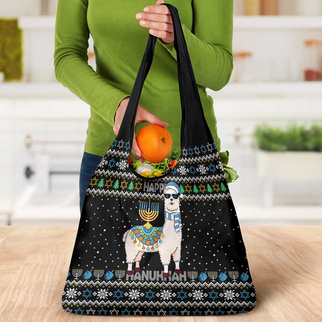 Happy Hanukkah Llama Grocery Bag Funny Menorah for Jewish Holiday - Wonder Print Shop