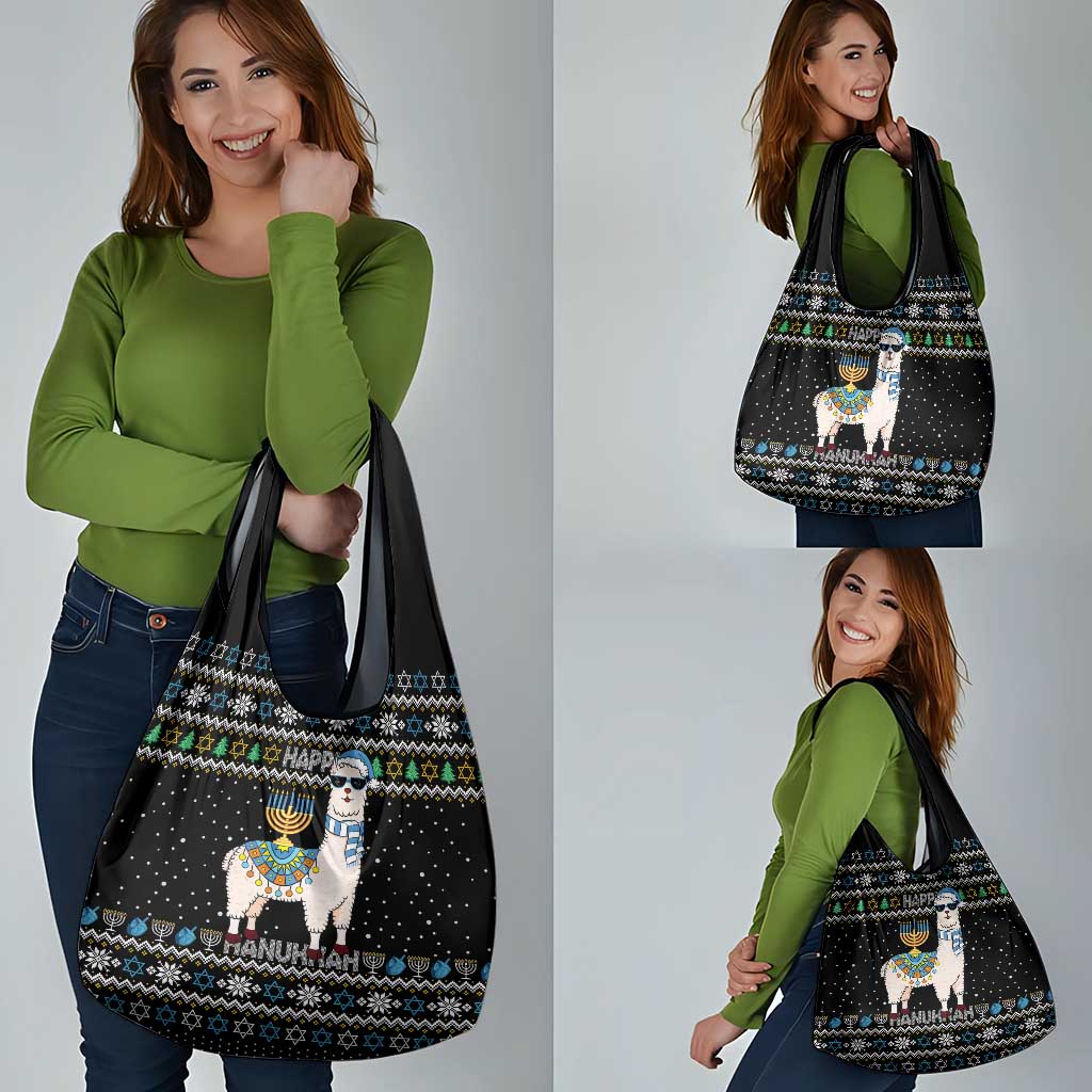 Happy Hanukkah Llama Grocery Bag Funny Menorah for Jewish Holiday - Wonder Print Shop