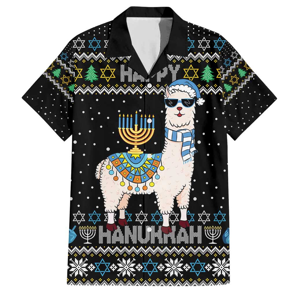 Happy Hanukkah Llama Hawaiian Shirt Funny Menorah for Jewish Holiday - Wonder Print Shop