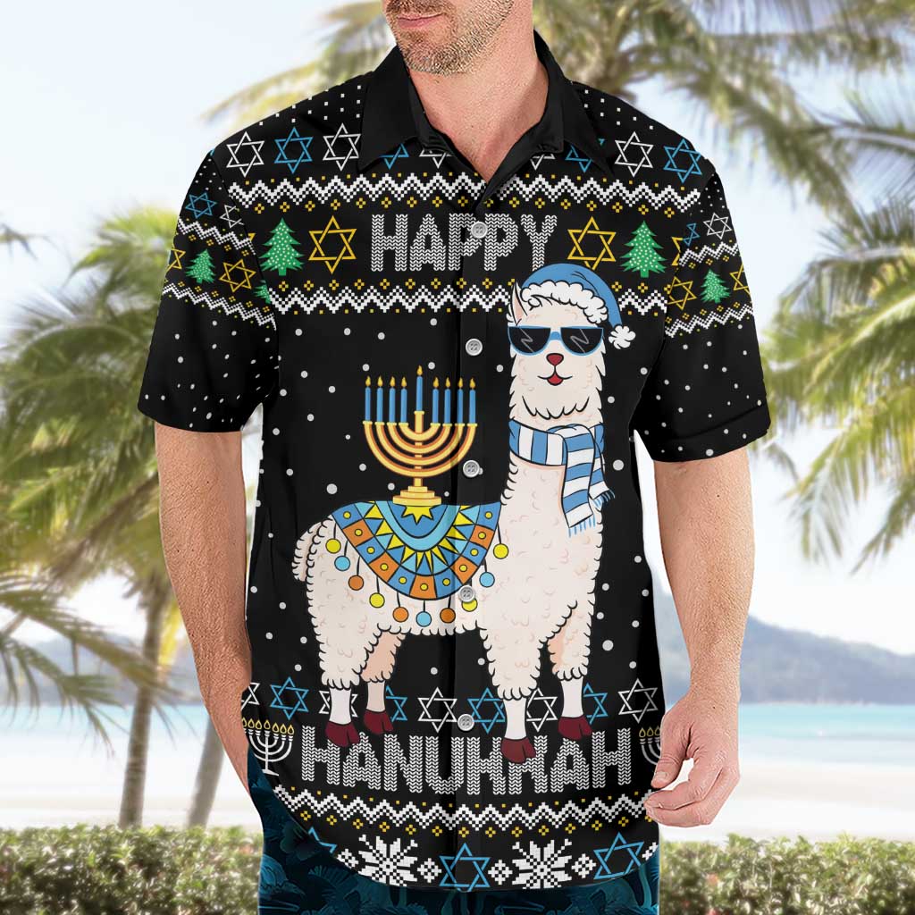 Happy Hanukkah Llama Hawaiian Shirt Funny Menorah for Jewish Holiday - Wonder Print Shop