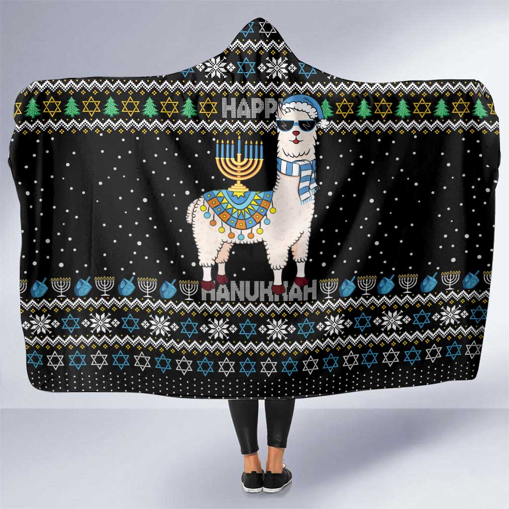 Happy Hanukkah Llama Hooded Blanket Funny Menorah for Jewish Holiday - Wonder Print Shop
