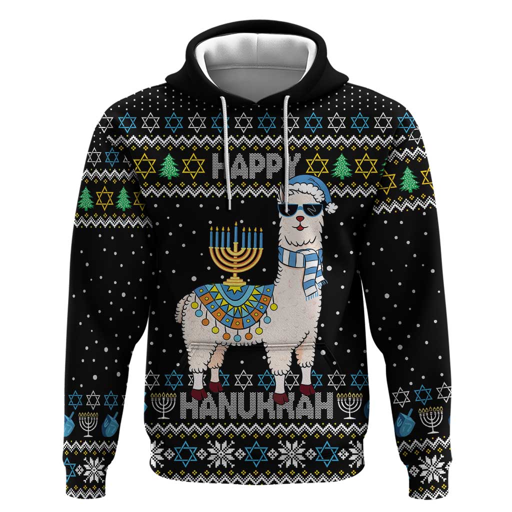 Happy Hanukkah Llama Hoodie Funny Menorah for Jewish Holiday - Wonder Print Shop