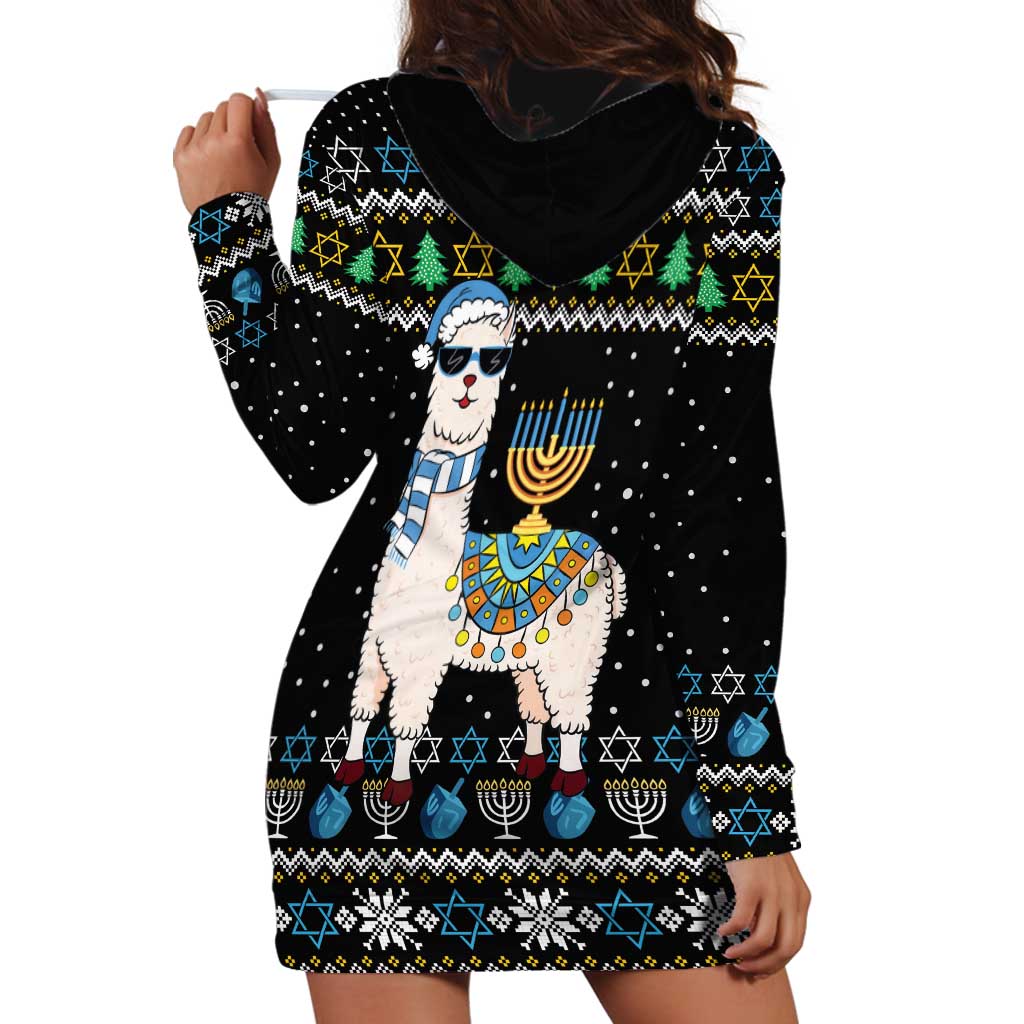 Happy Hanukkah Llama Hoodie Dress Funny Menorah for Jewish Holiday - Wonder Print Shop