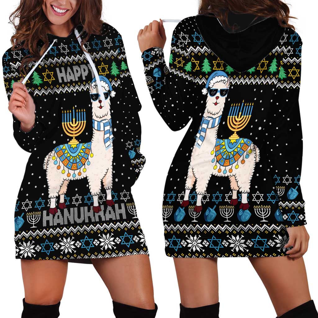 Happy Hanukkah Llama Hoodie Dress Funny Menorah for Jewish Holiday - Wonder Print Shop