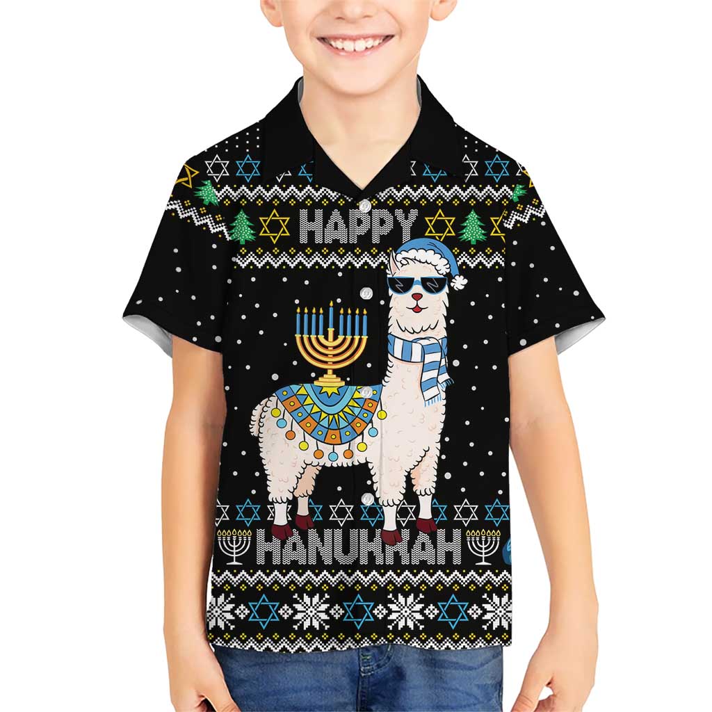 Happy Hanukkah Llama Kid Hawaiian Shirt Funny Menorah for Jewish Holiday - Wonder Print Shop