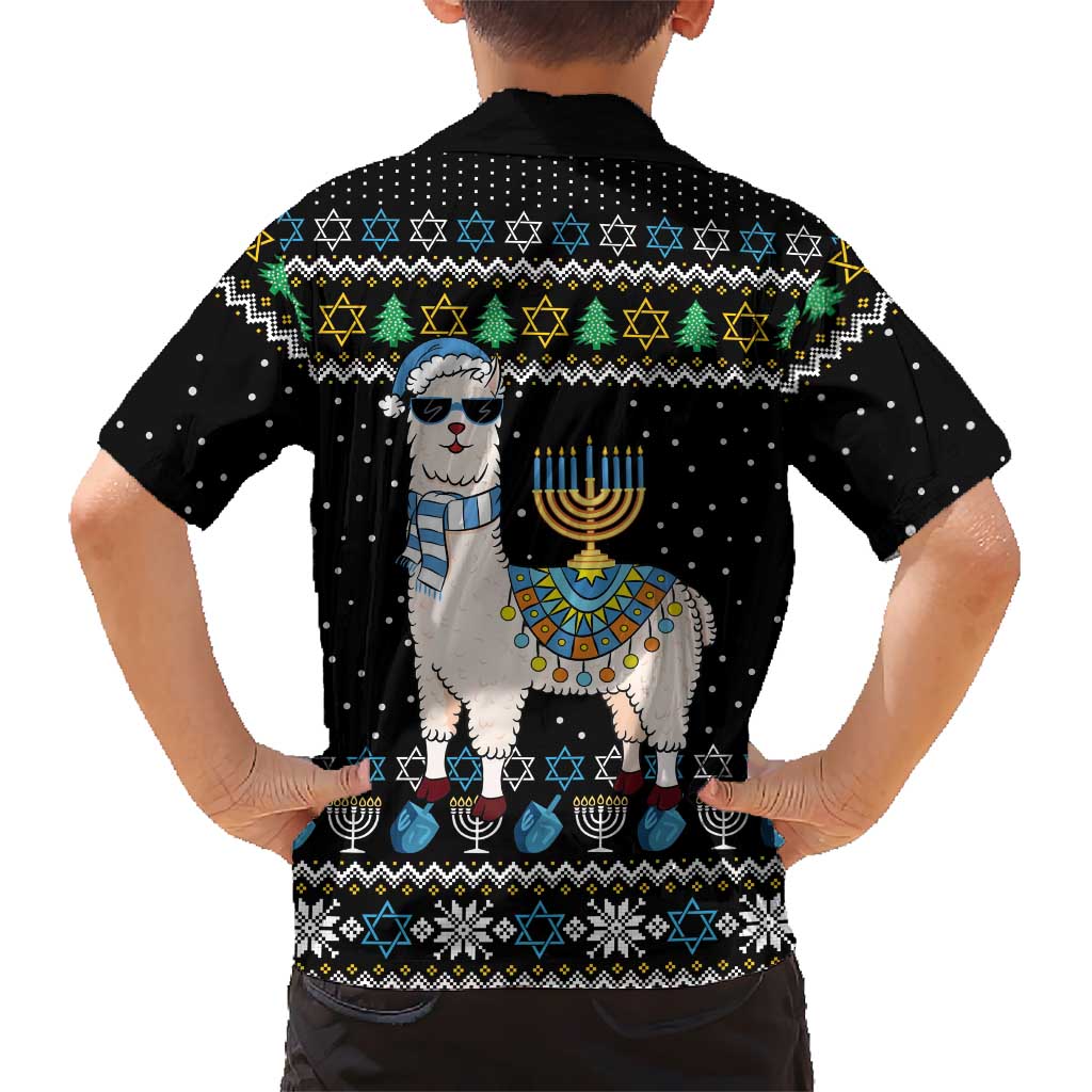 Happy Hanukkah Llama Kid Hawaiian Shirt Funny Menorah for Jewish Holiday - Wonder Print Shop