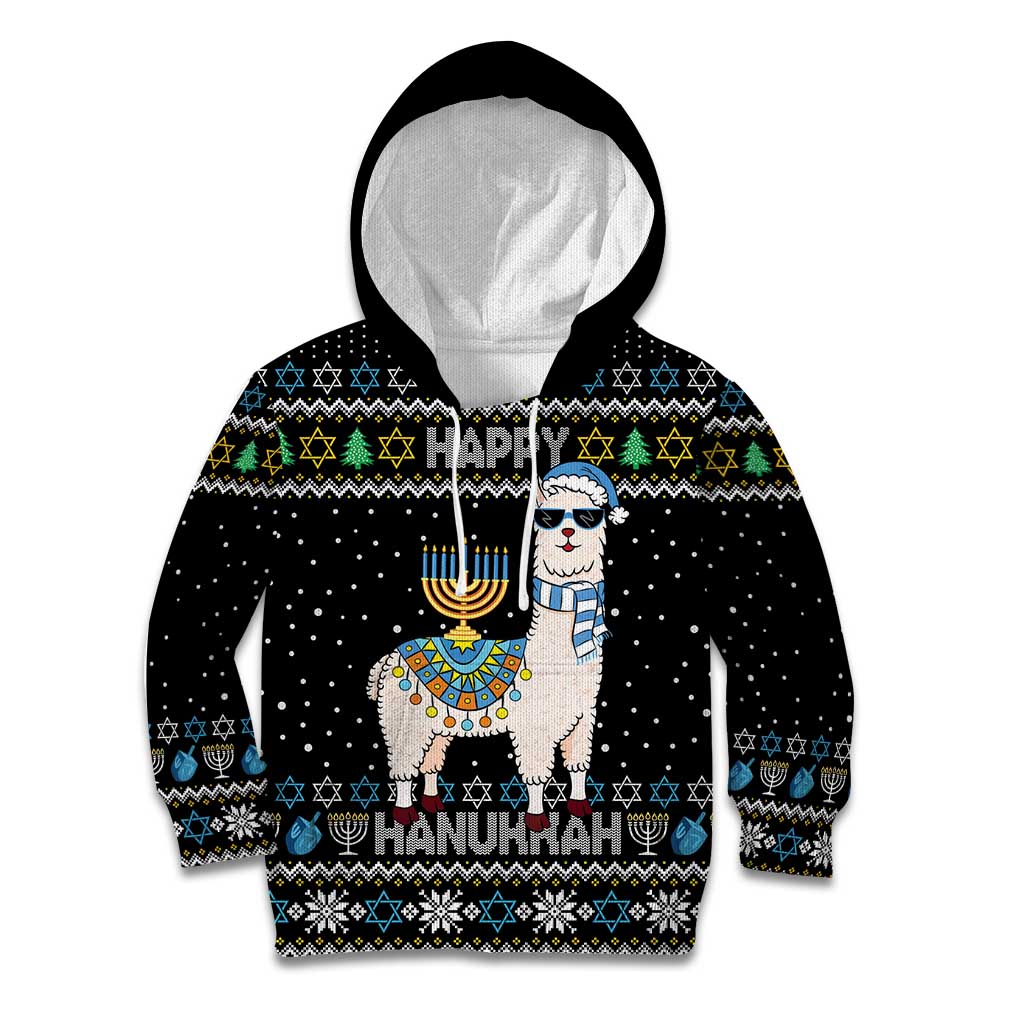 Happy Hanukkah Llama Kid Hoodie Funny Menorah for Jewish Holiday - Wonder Print Shop