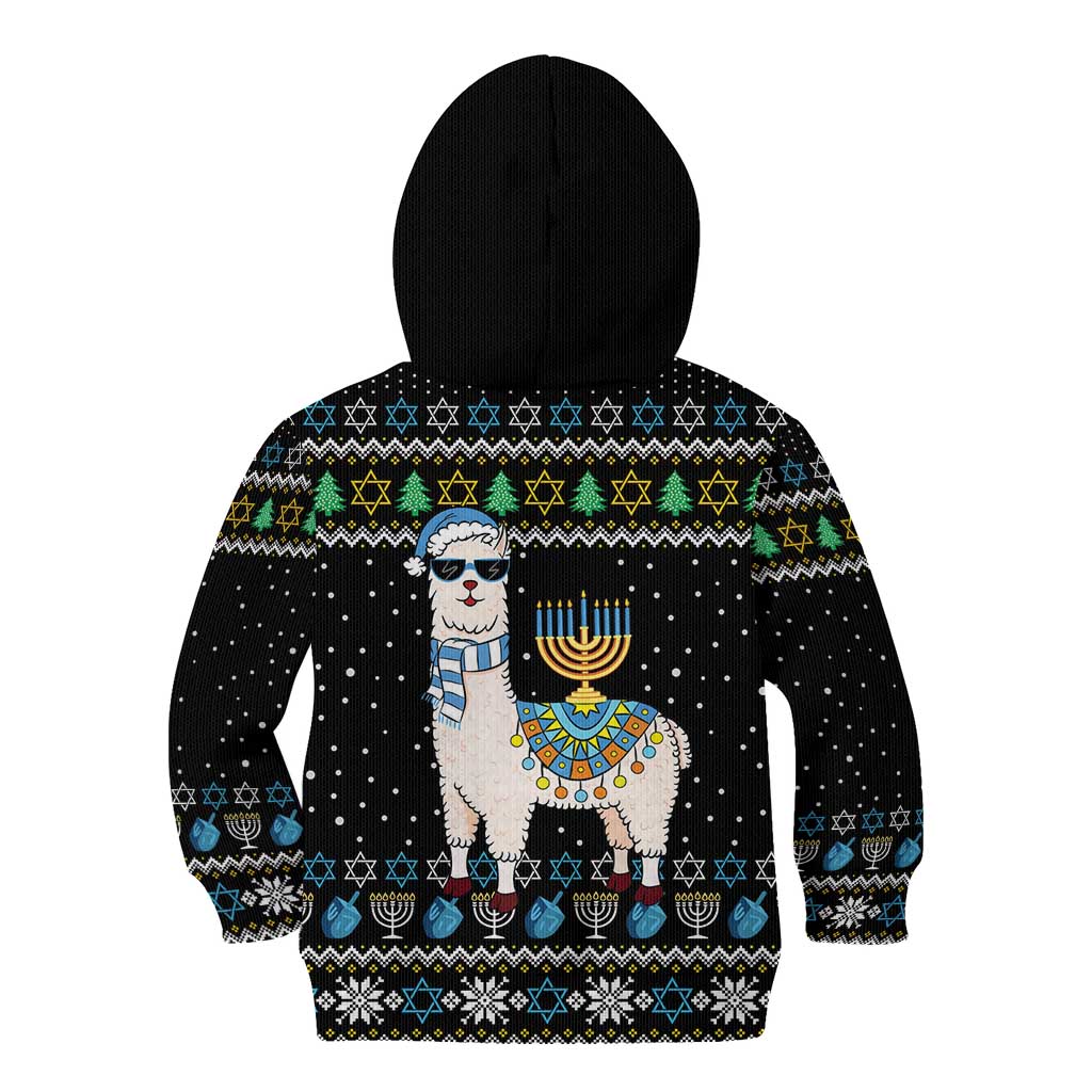 Happy Hanukkah Llama Kid Hoodie Funny Menorah for Jewish Holiday - Wonder Print Shop