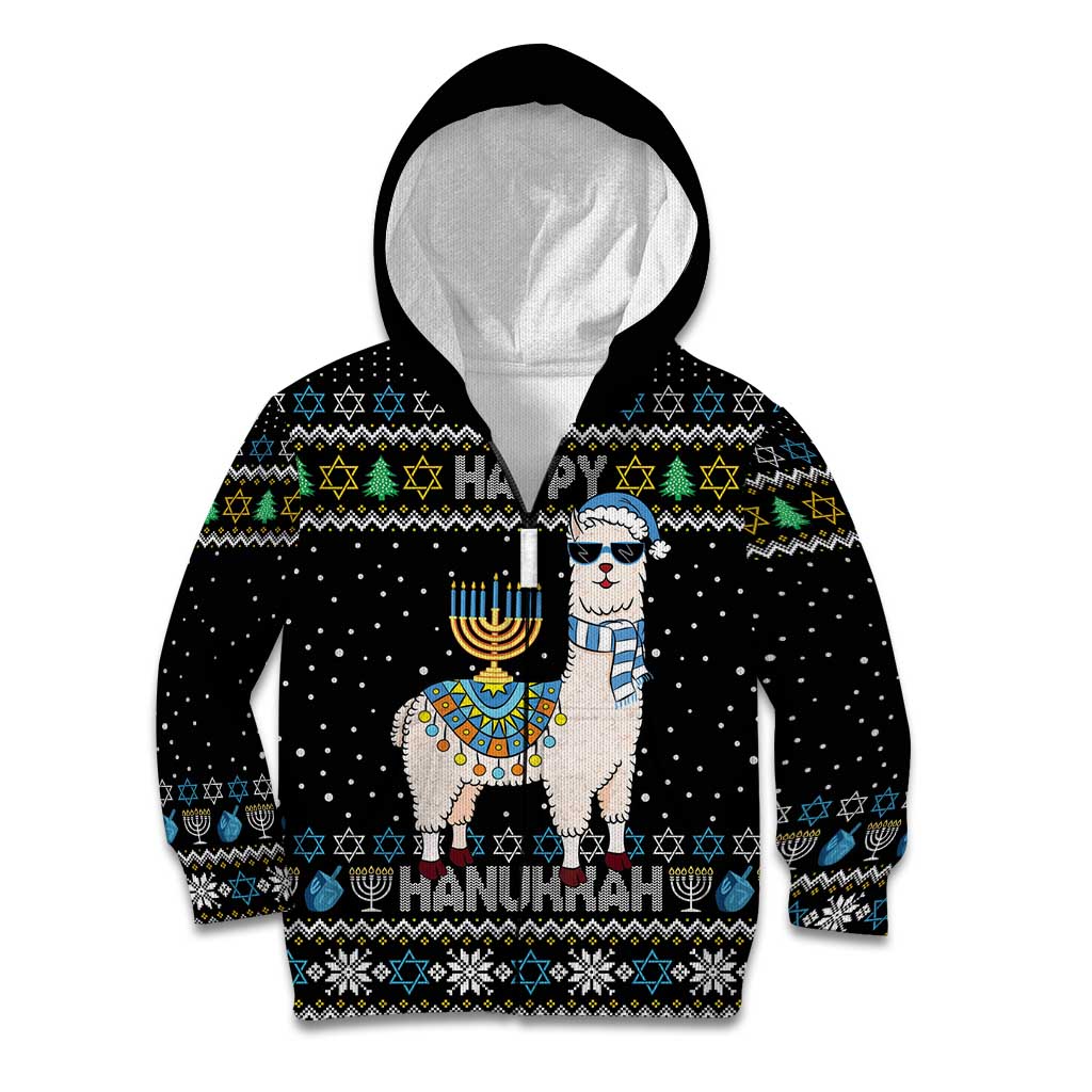 Happy Hanukkah Llama Kid Hoodie Funny Menorah for Jewish Holiday - Wonder Print Shop