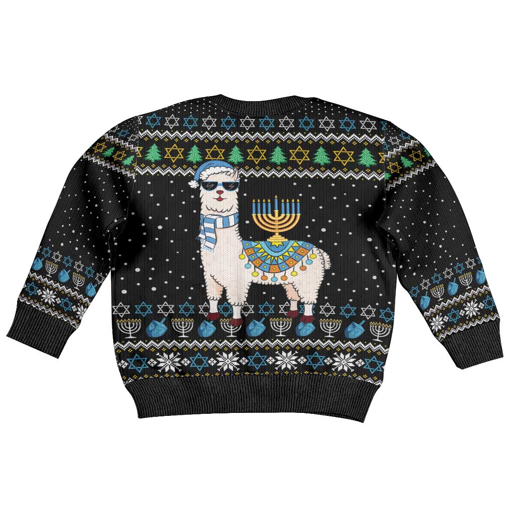 Happy Hanukkah Llama Kid Ugly Christmas Sweater Funny Menorah for Jewish Holiday - Wonder Print Shop