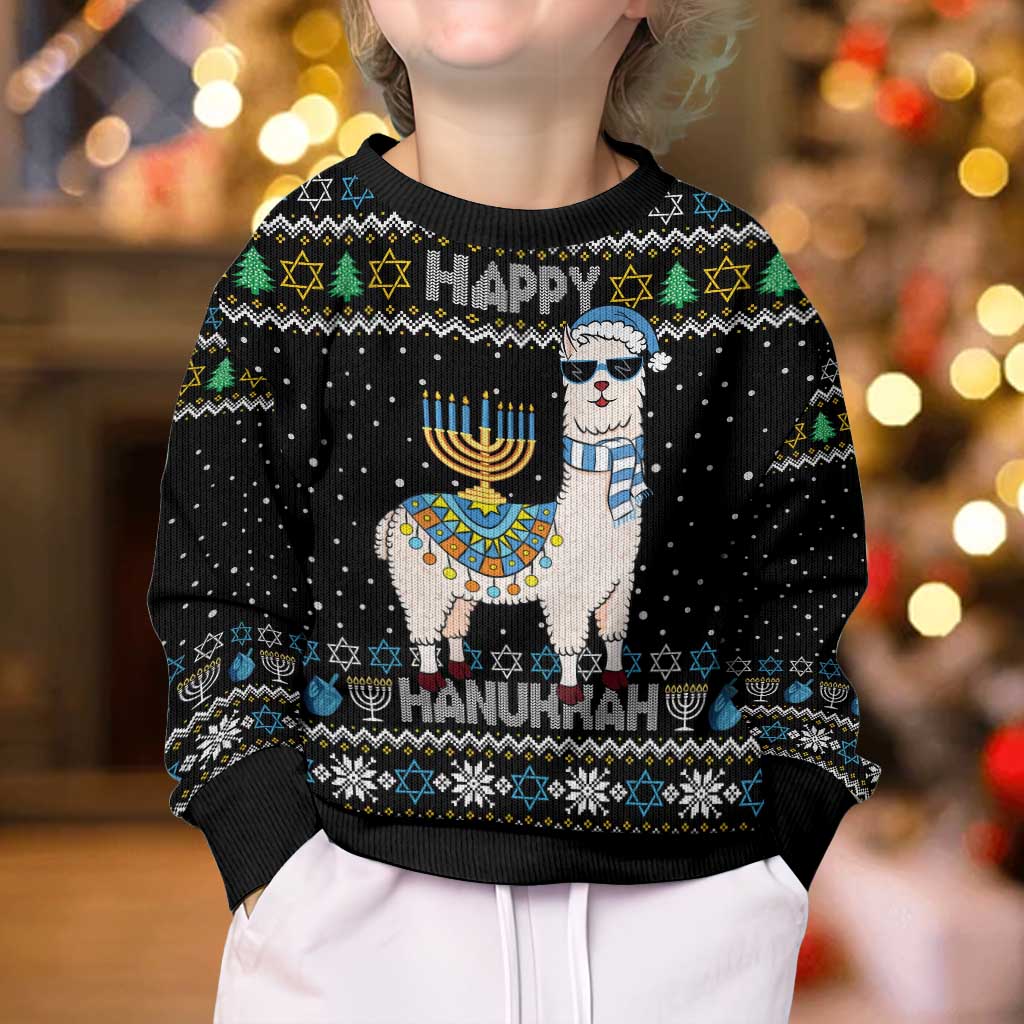 Happy Hanukkah Llama Kid Ugly Christmas Sweater Funny Menorah for Jewish Holiday - Wonder Print Shop