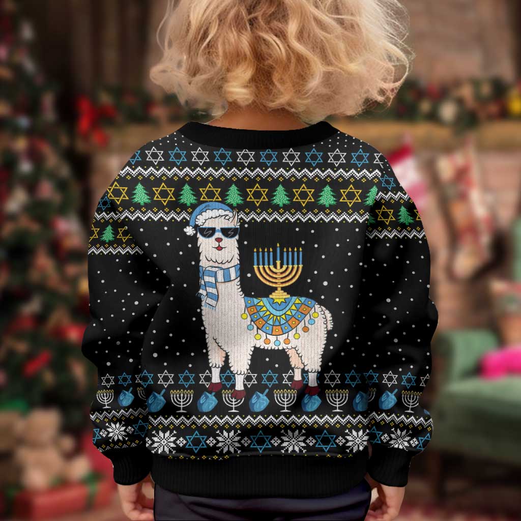 Happy Hanukkah Llama Kid Ugly Christmas Sweater Funny Menorah for Jewish Holiday - Wonder Print Shop