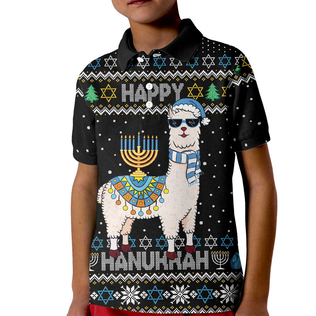 Happy Hanukkah Llama Kid Polo Shirt Funny Menorah for Jewish Holiday - Wonder Print Shop