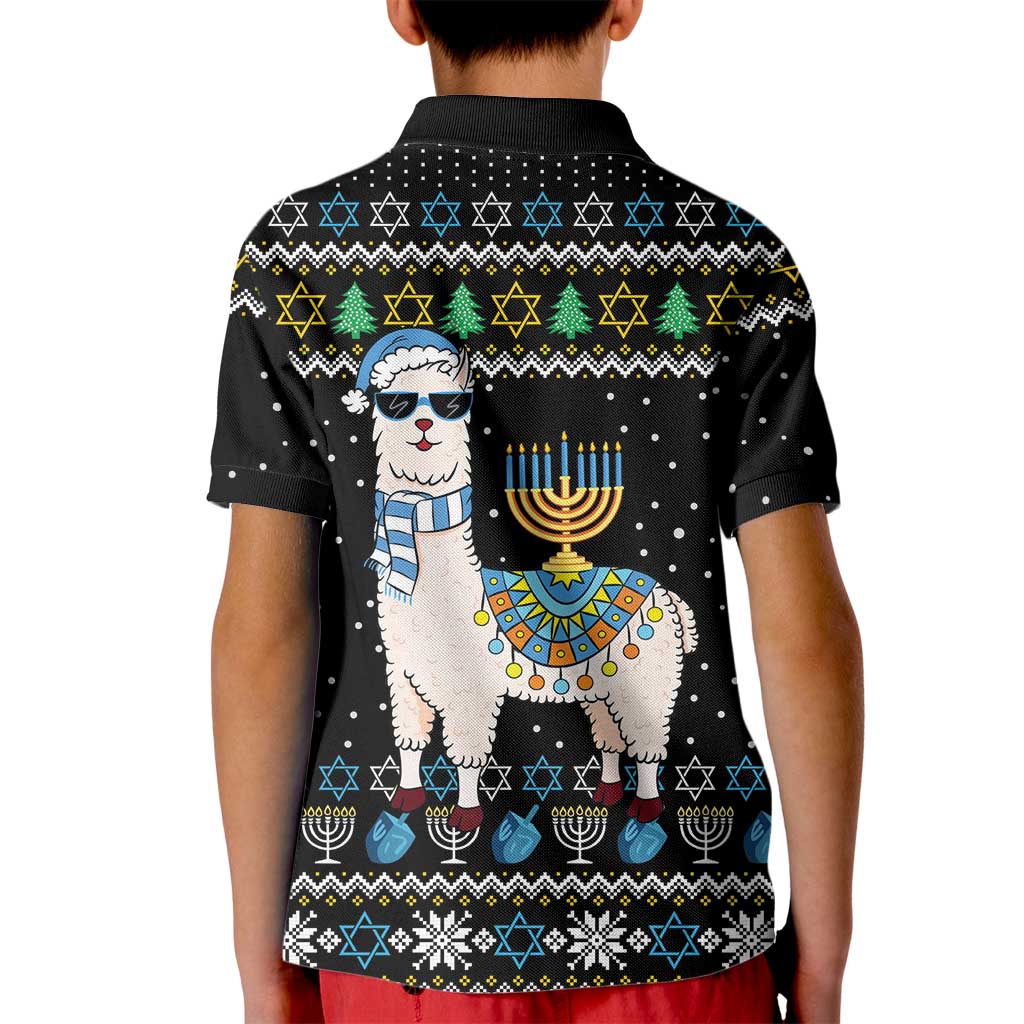 Happy Hanukkah Llama Kid Polo Shirt Funny Menorah for Jewish Holiday - Wonder Print Shop