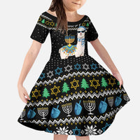 Happy Hanukkah Llama Kid Short Sleeve Dress Funny Menorah for Jewish Holiday - Wonder Print Shop
