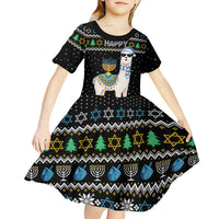 Happy Hanukkah Llama Kid Short Sleeve Dress Funny Menorah for Jewish Holiday - Wonder Print Shop