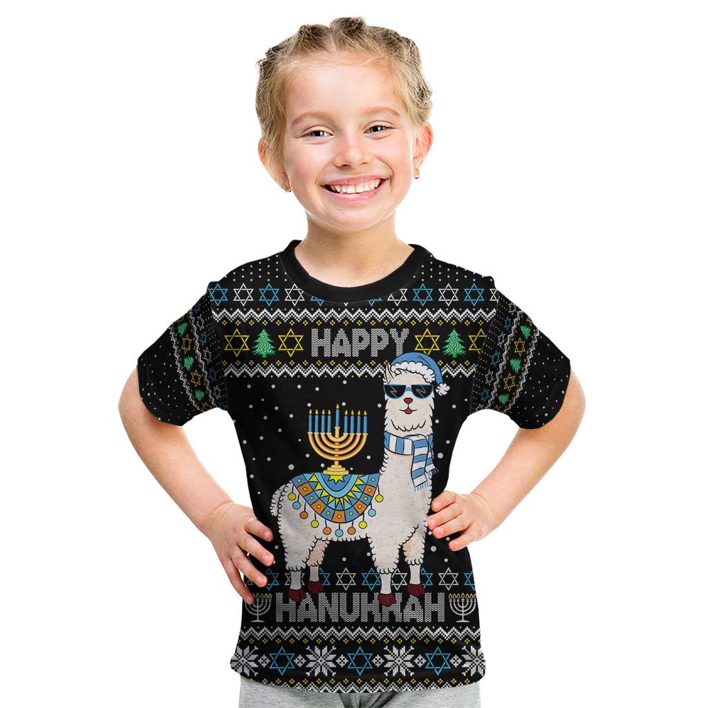 Happy Hanukkah Llama Kid T Shirt Funny Menorah for Jewish Holiday - Wonder Print Shop