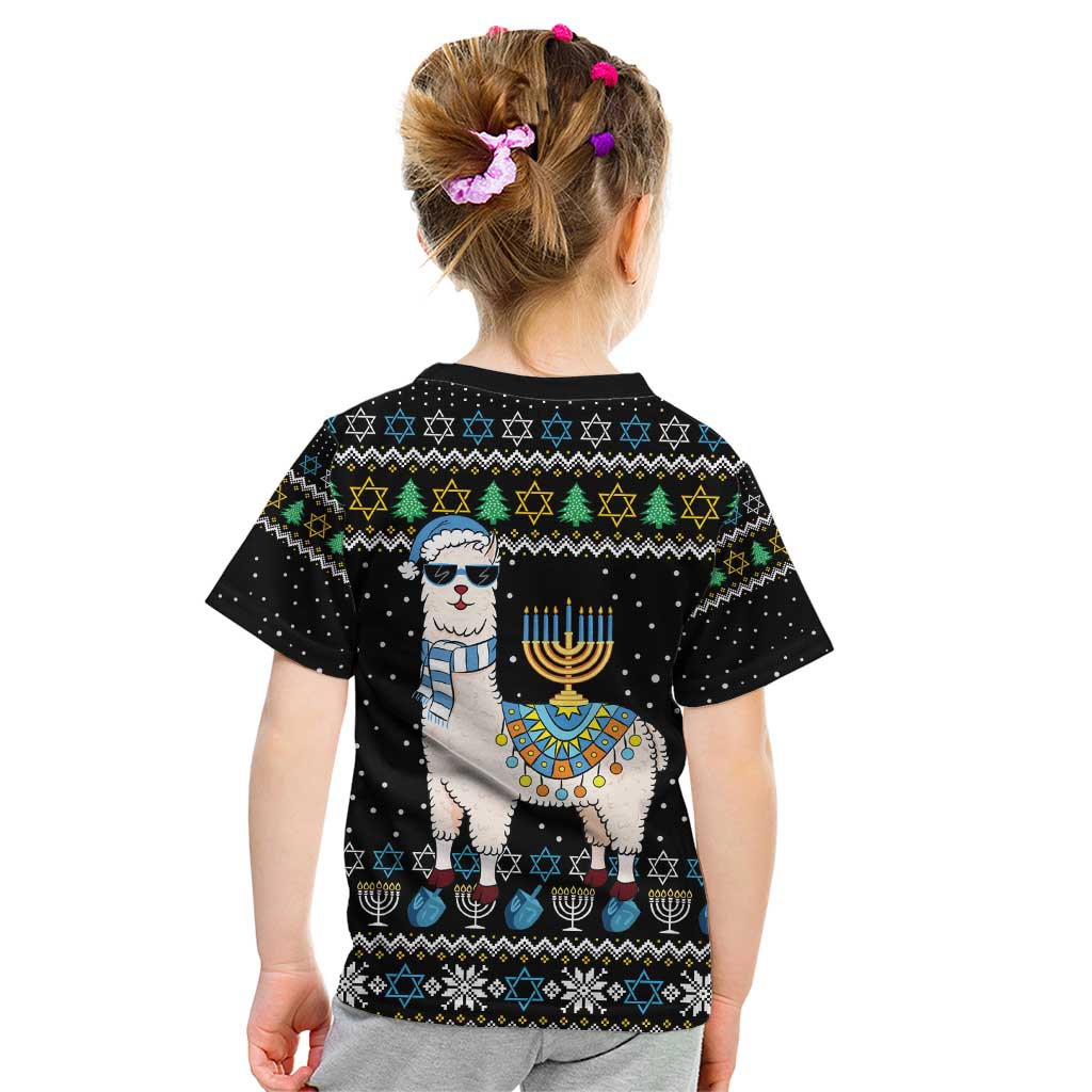 Happy Hanukkah Llama Kid T Shirt Funny Menorah for Jewish Holiday - Wonder Print Shop