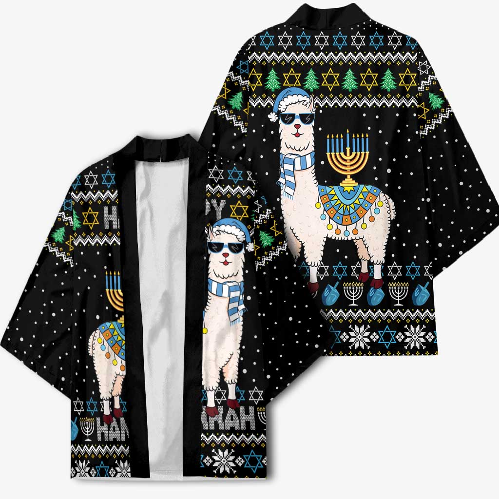Happy Hanukkah Llama Kimono Funny Menorah for Jewish Holiday - Wonder Print Shop