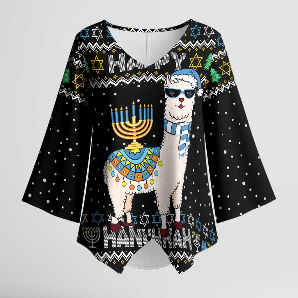 Happy Hanukkah Llama Kimono Sleeve Blouse Funny Menorah for Jewish Holiday - Wonder Print Shop