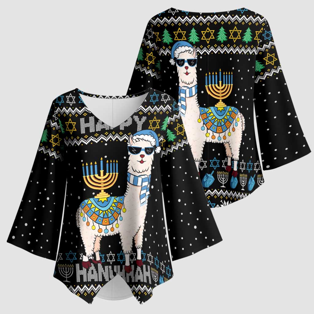 Happy Hanukkah Llama Kimono Sleeve Blouse Funny Menorah for Jewish Holiday - Wonder Print Shop