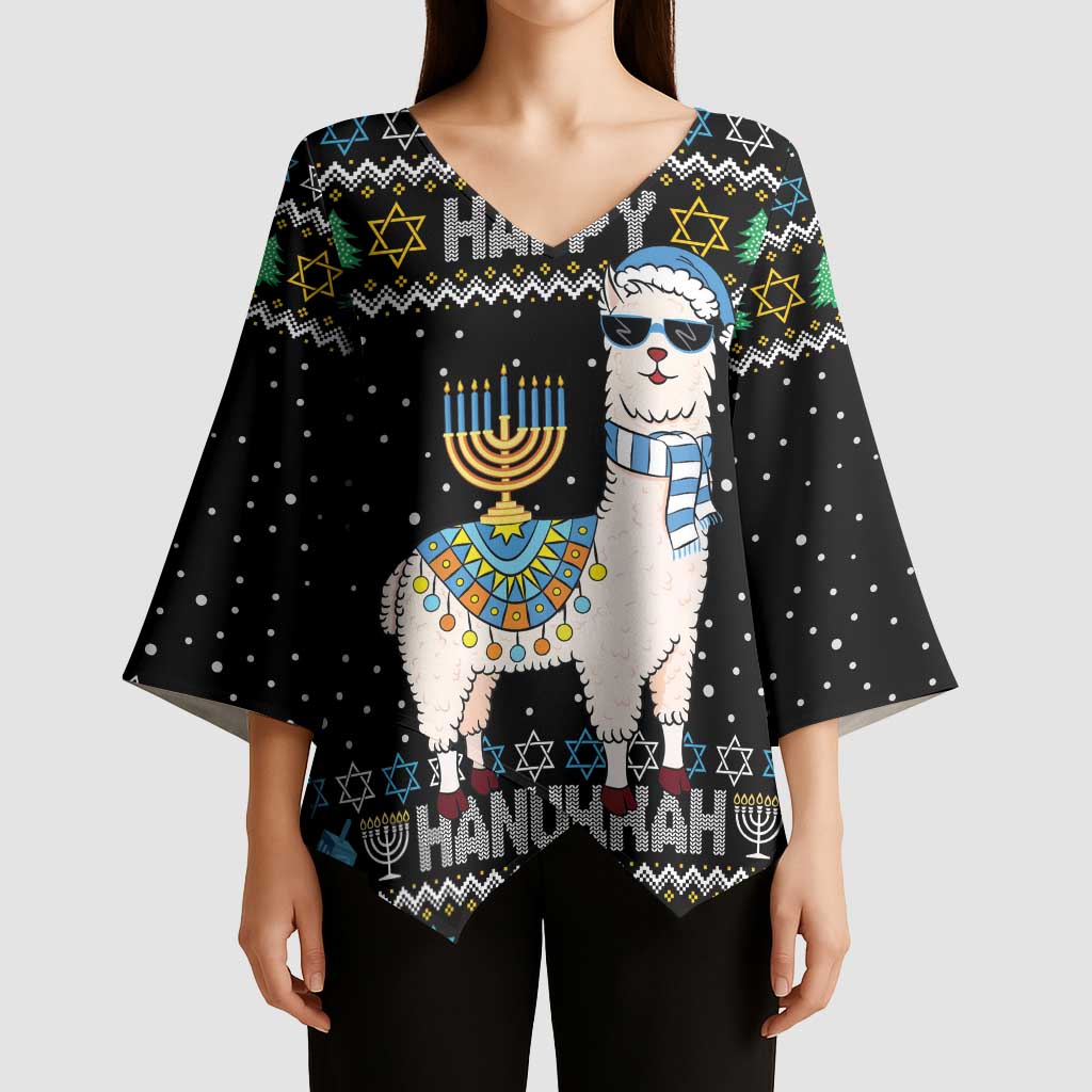 Happy Hanukkah Llama Kimono Sleeve Blouse Funny Menorah for Jewish Holiday - Wonder Print Shop