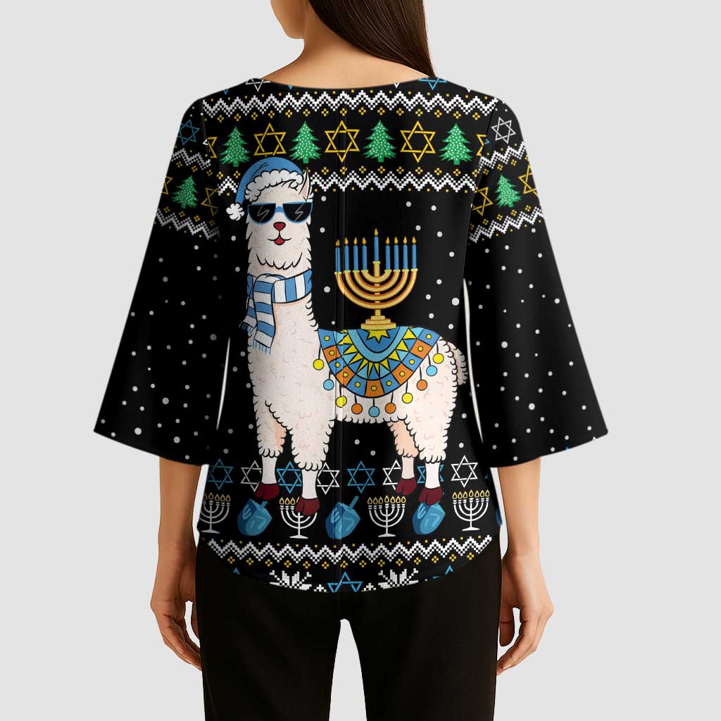 Happy Hanukkah Llama Kimono Sleeve Blouse Funny Menorah for Jewish Holiday - Wonder Print Shop