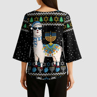 Happy Hanukkah Llama Kimono Sleeve Blouse Funny Menorah for Jewish Holiday - Wonder Print Shop