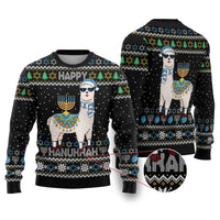 Happy Hanukkah Llama Ugly Christmas Sweater Funny Menorah for Jewish Holiday - Wonder Print Shop