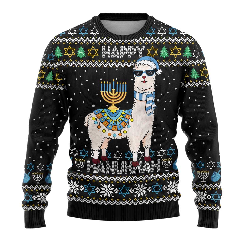 Happy Hanukkah Llama Ugly Christmas Sweater Funny Menorah for Jewish Holiday - Wonder Print Shop