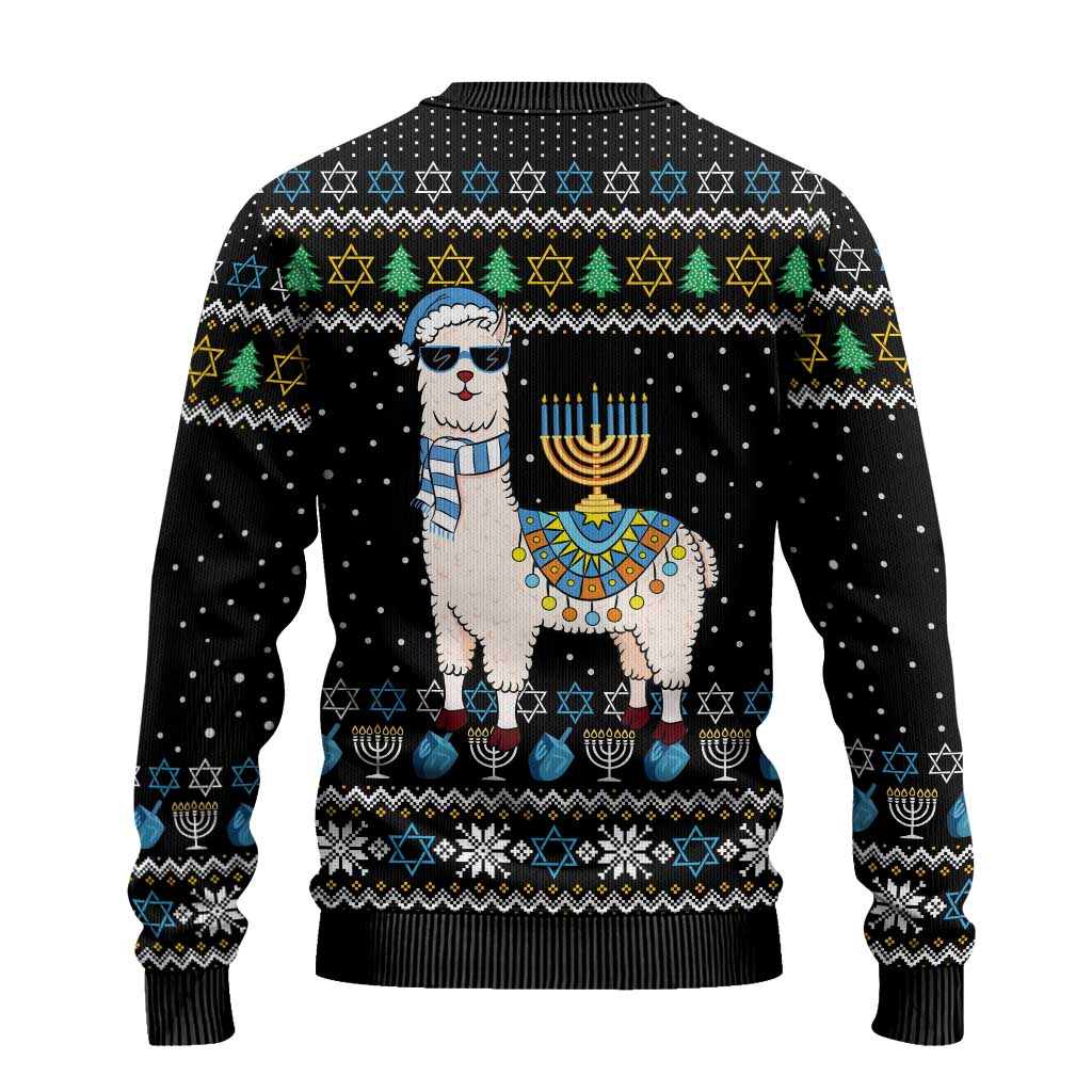 Happy Hanukkah Llama Ugly Christmas Sweater Funny Menorah for Jewish Holiday - Wonder Print Shop