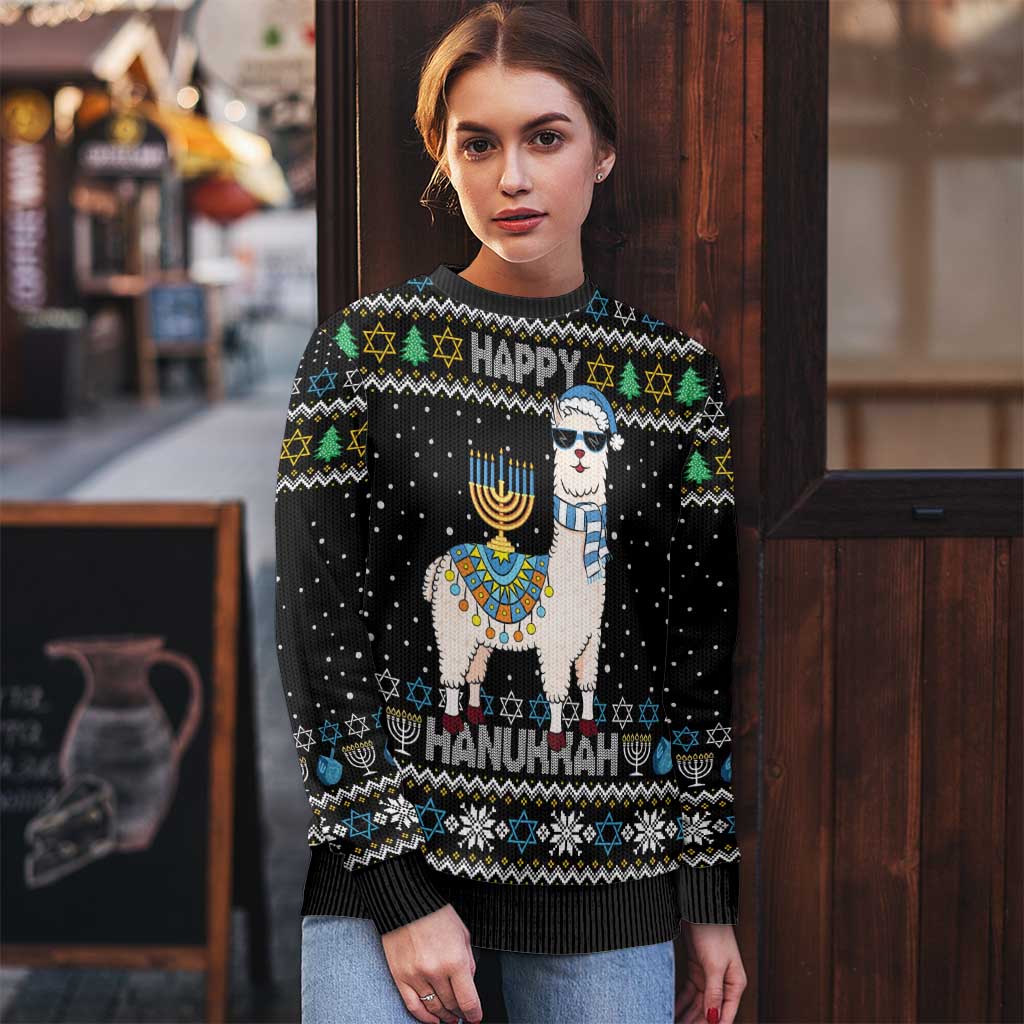 Happy Hanukkah Llama Ugly Christmas Sweater Funny Menorah for Jewish Holiday - Wonder Print Shop